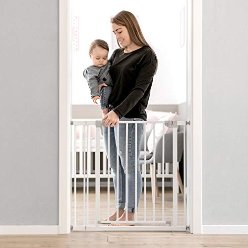 Hauck Barrera de Seguridad de Niños para Puertas y Escaleras Open N Stop Safety incl. Extension 9 cm, Sin Agujeros, 84 - 89 cm, Metal, Blanco