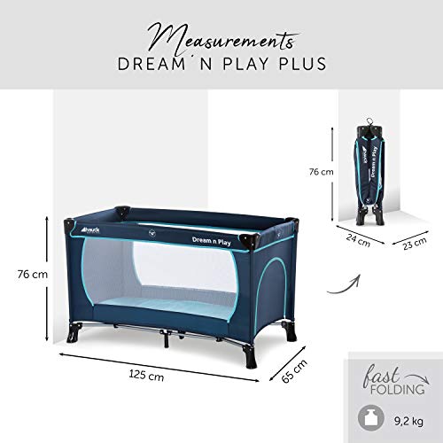 Hauck Cuna de Viaje Dream'N Play Plus- Cuna de viaje plegable / para Bebes y Niños de Nacimiento hasta 15 kg / 120 x 60 cm / Entrada Lateral / Plegable / Compacta / Bolsa de Transporte / Azul