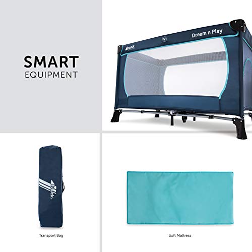 Hauck Cuna de Viaje Dream'N Play Plus- Cuna de viaje plegable / para Bebes y Niños de Nacimiento hasta 15 kg / 120 x 60 cm / Entrada Lateral / Plegable / Compacta / Bolsa de Transporte / Azul
