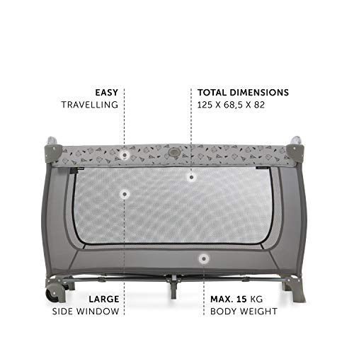 Hauck Cuna de Viaje Sleep N Play Center, de Nacimiento hasta 15 kg, 120 x 60 cm, Doble Altura, Cambiador, Ruedas, Entrada Lateral, Plegable, Bolsa de Transporte, Gris Nordic