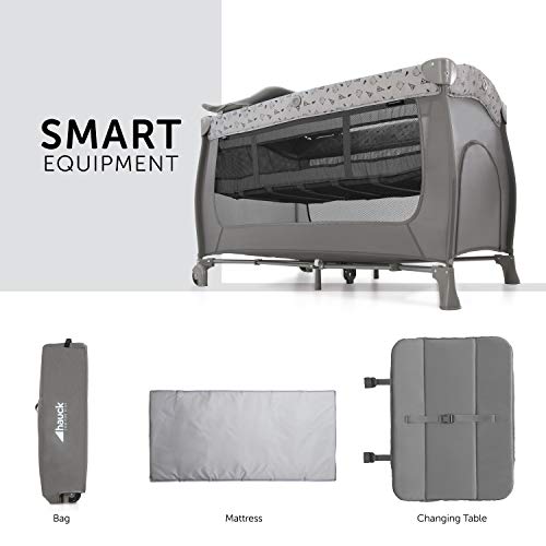 Hauck Cuna de Viaje Sleep N Play Center, de Nacimiento hasta 15 kg, 120 x 60 cm, Doble Altura, Cambiador, Ruedas, Entrada Lateral, Plegable, Bolsa de Transporte, Gris Nordic