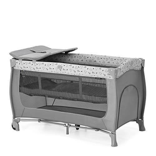 Hauck Cuna de Viaje Sleep N Play Center, de Nacimiento hasta 15 kg, 120 x 60 cm, Doble Altura, Cambiador, Ruedas, Entrada Lateral, Plegable, Bolsa de Transporte, Gris Nordic