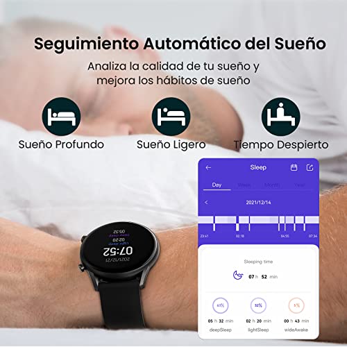 HAYLOU Smartwatch Hombre Mujer con Oxímetro, 1.32’’ Reloj Inteligente IP68 12 Modos Deporte con Pulsómetro Monitor de Sueño Notificación de Mensajes, Pulsera Actividad Inteligente para iOS Android