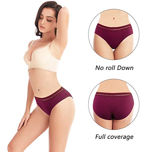 HBselect Bragas Mujer Pack 6 Algodon con Encaje Cómodo y Respirable Bragas para Mujer