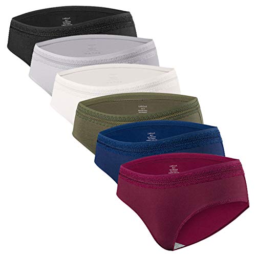 HBselect Bragas Mujer Pack 6 Algodon con Encaje Cómodo y Respirable Bragas para Mujer