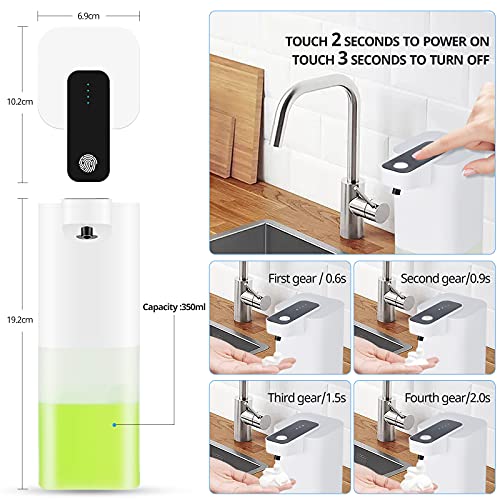 Hctaw Dispensador Jabon Cocina Automático, Dispensador Ajustable De 4 Velocidades, Dispensador De Desinfectante De Manos Sin Contacto, Velocidad De Espuma RáPida Recargable USB (Jabon)