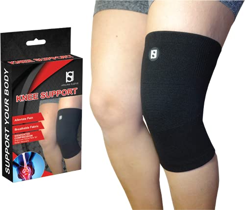 HEALING SLEEVE Rodillera de compresión – Manga para dolor de rodilla, correr, pádel, baloncesto, gimnasio, entrenamiento, levantamiento de pesas, alivio del dolor, recuperación (mediano)