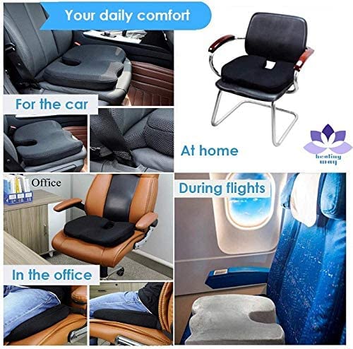 Healing way - Cojín ortopédico de gel con memoria de forma eficaz para aliviar el dolor de espalda y coccyx – Cómodo, corrige el asiento, para oficina, silla de ruedas y pelota de masaje
