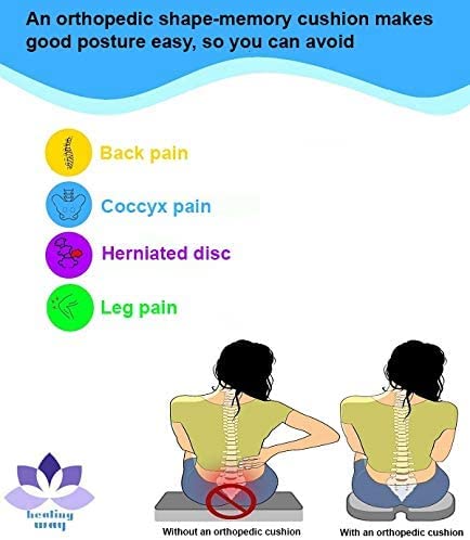 Healing way - Cojín ortopédico de gel con memoria de forma eficaz para aliviar el dolor de espalda y coccyx – Cómodo, corrige el asiento, para oficina, silla de ruedas y pelota de masaje