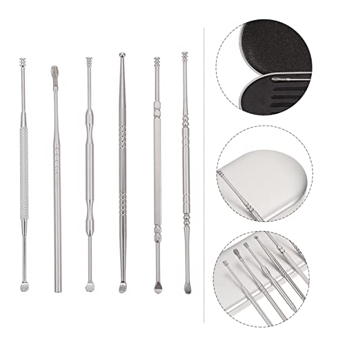 HEALLILY 6 Unids/ Set Juego de Eliminación de Cera para Oreja Herramientas de Limpieza de Oreja de Acero Inoxidable para La Extracción de Cera de Oído de Plata