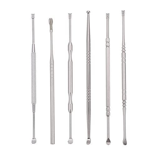 HEALLILY 6 Unids/ Set Juego de Eliminación de Cera para Oreja Herramientas de Limpieza de Oreja de Acero Inoxidable para La Extracción de Cera de Oído de Plata