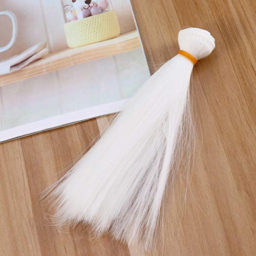 HEALLILY Extensiones sintéticas de pelo largo y recto trama resistente al calor diy muñeca pelucas material para el cabello 6 piezas 15 cm (blanco)