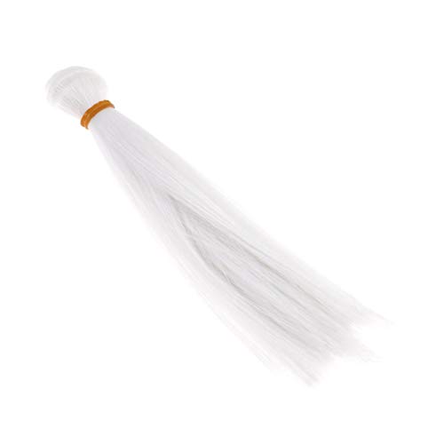HEALLILY Extensiones sintéticas de pelo largo y recto trama resistente al calor diy muñeca pelucas material para el cabello 6 piezas 15 cm (blanco)