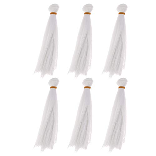 HEALLILY Extensiones sintéticas de pelo largo y recto trama resistente al calor diy muñeca pelucas material para el cabello 6 piezas 15 cm (blanco)