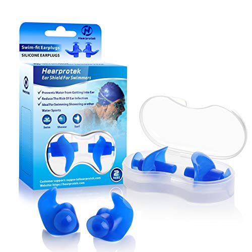 Hearprotek Natación Tapones para los oídos, 2 Pares Adulto de Tapones Impermeables Reutilizables de Silicona para Nadadores baños ducharse y Otros Deportes acuáticos