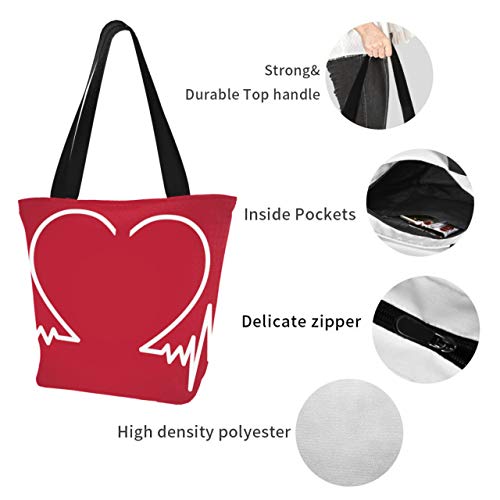 Heartbeat Line Electrocardiograma 11 × 7 × 13 pulgadas Bolsas de supermercado de poliéster resistente lavables a máquina Bolsas de supermercado reutilizables plegables plegables reutili
