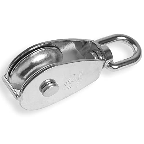 HEAVYTOOL® - Polea (acero inoxidable, 50 mm, con eslabón giratorio, V2A AISI304, peso soportado: 400 kg, soporta hasta 1900 kg)
