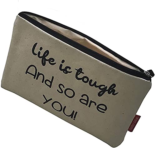 Hello-Bags. Bolso Neceser/Cartera de Mano. Algodón 100%. Modelo LIFEIS. Blanco. con Cremallera y Forro Interior. 23 * 15,5 cm. Incluye Bonito sobre Kraft de Regalo.