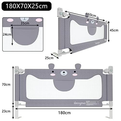 HENGMEI Barrera de seguridad para la cama para niños, protección anticaídas, altura regulable, para bebés y niños, 180 cm, diseño de osito
