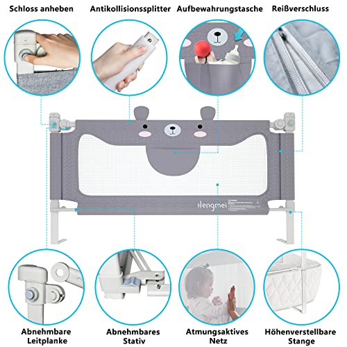 HENGMEI Barrera de seguridad para la cama para niños, protección anticaídas, altura regulable, para bebés y niños, 180 cm, diseño de osito