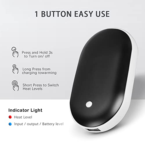 Herbst Calentador de manos USB Powerbank 5200 mAh eléctrico reutilizable calefacción de doble cara regalo para mujeres, niños y hombres (negro)