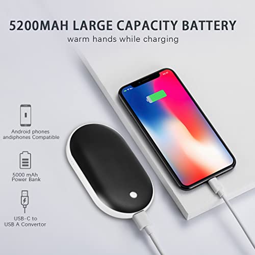 Herbst Calentador de manos USB Powerbank 5200 mAh eléctrico reutilizable calefacción de doble cara regalo para mujeres, niños y hombres (negro)