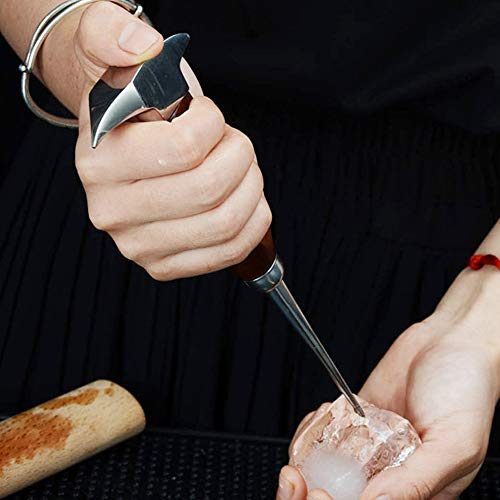 HERCHR Pico de Hielo de Acero Inoxidable de 17cm con Mango de Madera de Seguridad, La Mejor Herramienta para Tallar Final Touch Ice Pick Japanese Style para Barras de Cocina