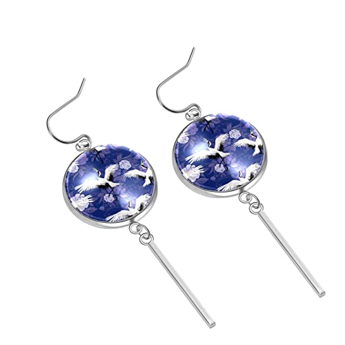 Hermoso juego de pendientes colgantes de grúa sobre fondo azul para mujeres/niñas pendientes de acero inoxidable con hermosa impresión para regalos de cumpleaños/fiestas/Navidad