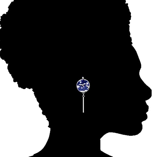 Hermoso juego de pendientes colgantes de grúa sobre fondo azul para mujeres/niñas pendientes de acero inoxidable con hermosa impresión para regalos de cumpleaños/fiestas/Navidad