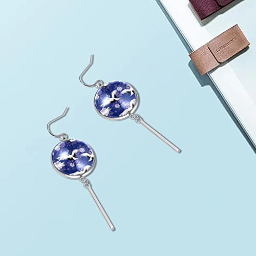 Hermoso juego de pendientes colgantes de grúa sobre fondo azul para mujeres/niñas pendientes de acero inoxidable con hermosa impresión para regalos de cumpleaños/fiestas/Navidad