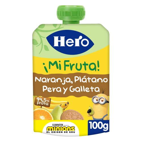 Hero Baby Mi Fruta Bolsita de Fruta con Naranja, Plátano, Pera y Galleta - Para Bebés a Partir de los 12 Meses - Pack de 18 x 100 g