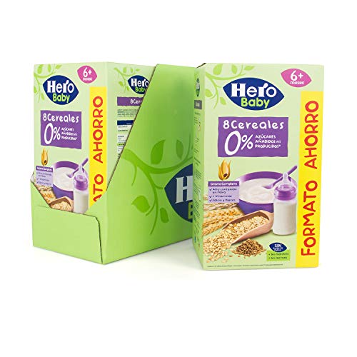 Hero Baby - Papilla de 8 Cereales sin Azúcares Añadidos, para Bebés a Partir de los 6 Meses - Pack de 3 x 820 g