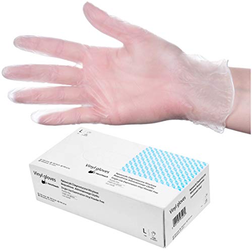 HeroTouch Guantes Desechables De Vinilo sin Polvo ni Proteínas Alergénicas, 100 Unidades Por Caja Dispensadora, Talla L sin Guantes Protectivos para Uso en Hogar, Tiendas y Cosméticos