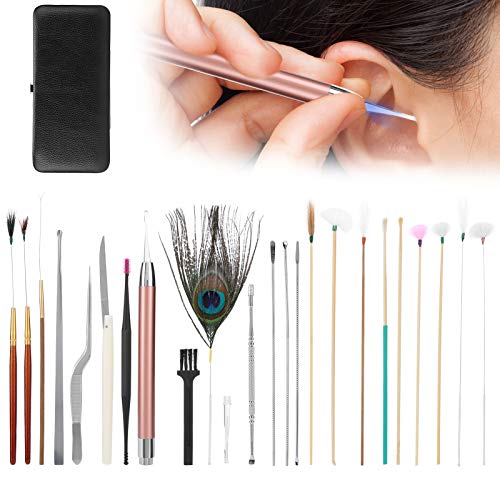 Herramienta de eliminación de cera de oídos Prácticas selecciones de orejas de doble punta Cera de extracción de peso ligero(23 classic black ear pick sets)