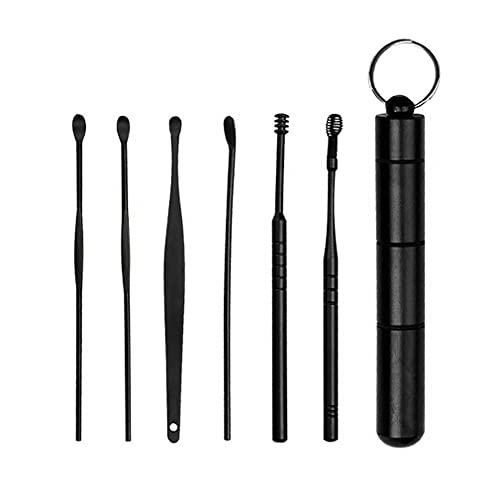 Herramienta portátil de recogida de oreja Hebilla Earwax Adulto Earpick tipo espiral calmante y anti-picazón Herramienta de limpieza de cera de oído (negro)