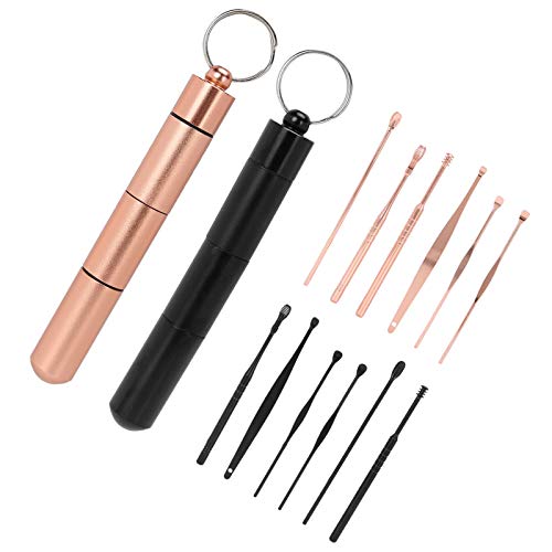 Herramientas reutilizables de oro rosa/negro de superficie suave para la oreja, herramientas de la selección de cera de oído, desmontables para el hogar