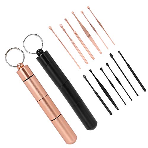 Herramientas reutilizables de oro rosa/negro de superficie suave para la oreja, herramientas de la selección de cera de oído, desmontables para el hogar
