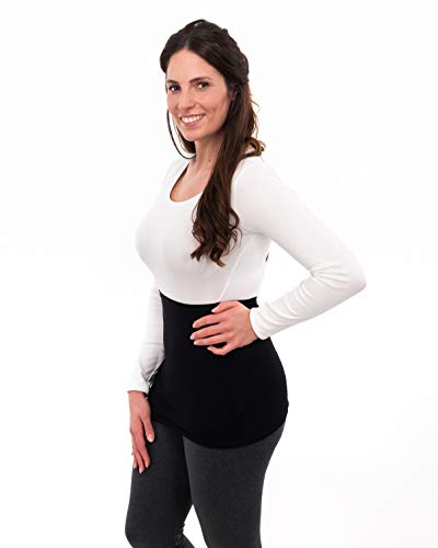 Herzmutter Cinturón de Maternidad - 2 Partes - Faja de Maternidad - Banda para Futura Mama - Moderno-Ajustado-Práctico-Elástico – Unicolor - algodón - 6300 (M, Negro | Negro a Rayas)