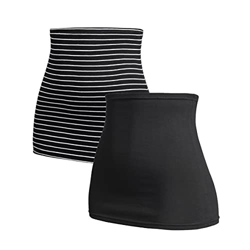 Herzmutter Cinturón de Maternidad - 2 Partes - Faja de Maternidad - Banda para Futura Mama - Moderno-Ajustado-Práctico-Elástico – Unicolor - algodón - 6300 (M, Negro | Negro a Rayas)
