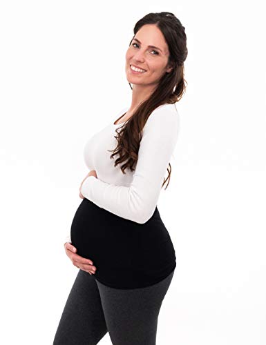 Herzmutter Cinturón de Maternidad - 2 Partes - Faja de Maternidad - Banda para Futura Mama - Moderno-Ajustado-Práctico-Elástico – Unicolor - algodón - 6300 (M, Negro | Negro a Rayas)