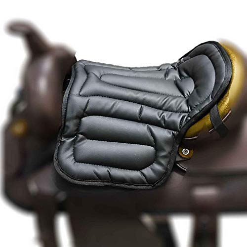 HEWXWX Silla de Montar Absorción de los Golpes y Engrosamiento, Almohadillas Blandas para el Asiento del Caballo Equipo de equitación Almohadillas de Montar del Oeste de la PU indoloras,Black