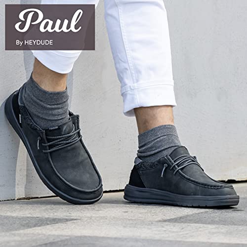 Hey Dude Paul - Mocasines de Hombre - Color Total Black - Zapatos de Hombre Ligeros y Cómodos - Cuero Ecosostenible - Plantilla de Espuma de Memoria – Talla EU 41
