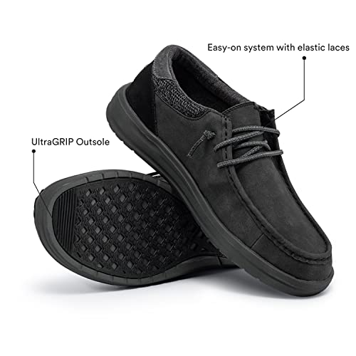 Hey Dude Paul - Mocasines de Hombre - Color Total Black - Zapatos de Hombre Ligeros y Cómodos - Cuero Ecosostenible - Plantilla de Espuma de Memoria – Talla EU 41