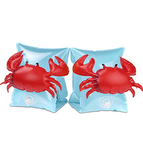 HeySplash Banda de Brazo Inflatable para Niños, Mangas de Flotación, Manguitos de Natación Infantil,Flotadores Piscina de PVC Dispositivo de Entrenamiento Plegables - Cangrejo Azul