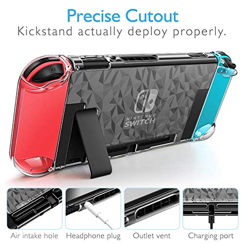 HEYSTOP Carcasa Compatible con Nintendo Switch, Funda Nintendo Switch con Protector de Pantalla para Nintendo Switch Console y con 6 Agarres para el Pulgar