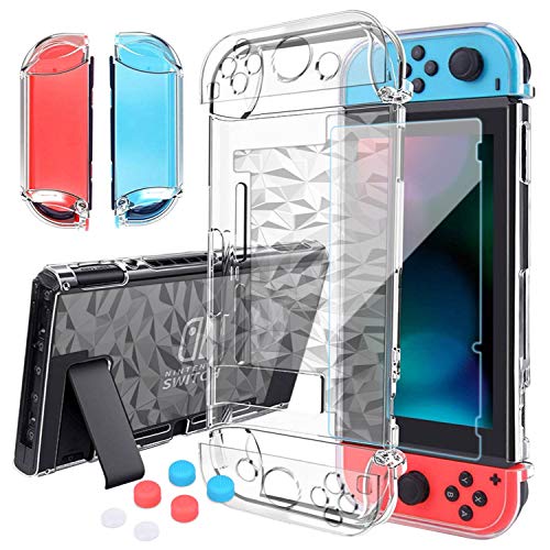 HEYSTOP Carcasa Compatible con Nintendo Switch, Funda Nintendo Switch con Protector de Pantalla para Nintendo Switch Console y con 6 Agarres para el Pulgar