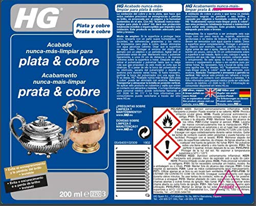 HG Acabado Nunca-Más-Limpiar para Plata & Cobre, Evita el Oscurecimiento y el Tono Apagado - Capa Protectora Invisible e Imperceptible, 200 Mililitros