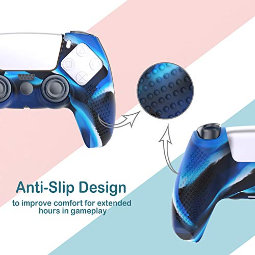Hianjoo Accesorios Compatible con Sony PS5, [Paquete de 10] 2 PCS Controlador de Mango Antideslizante Funda Protectora de Silicona con 8 Agarre para el Pulgar, Azul Claro