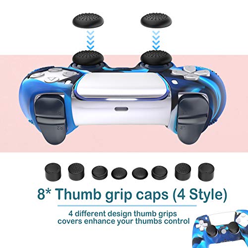 Hianjoo Accesorios Compatible con Sony PS5, [Paquete de 10] 2 PCS Controlador de Mango Antideslizante Funda Protectora de Silicona con 8 Agarre para el Pulgar, Azul Claro