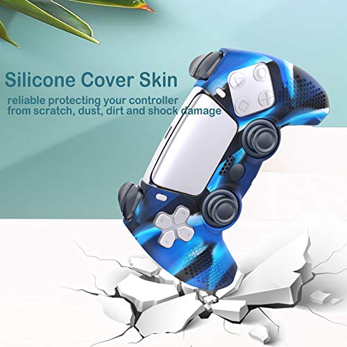 Hianjoo Accesorios Compatible con Sony PS5, [Paquete de 10] 2 PCS Controlador de Mango Antideslizante Funda Protectora de Silicona con 8 Agarre para el Pulgar, Azul Claro